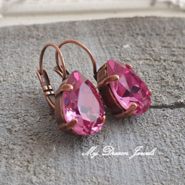 Oorbellen Belle met Swarovski Druppel "Dark Rose"