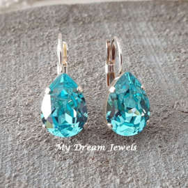 Oorbellen Belle met Swarovski Druppel "Light Turquoise"