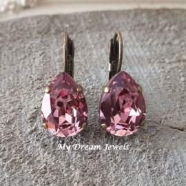 Oorbellen Belle met Swarovski Druppel "Crystal Antique Pink"