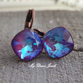 Oorbellen Square met Swarovski "Crystal Burgundy Delite "