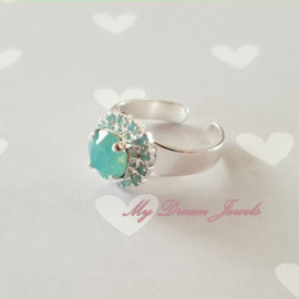 Zilverkleurige Ring met Swarovski Crystal " Pacific Opal "