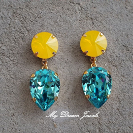 Oorstekers met Swarovski Crystal Yellow Turquoise