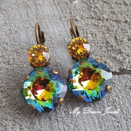 Oorbellen Square met Swarovski Sunflower & Vitrail Medium