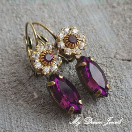 Oorbellen Swarovski Crystal Flower/Navette Amethyst
