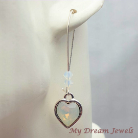 Lange Oorbellen Hart met Swarovski White Opal