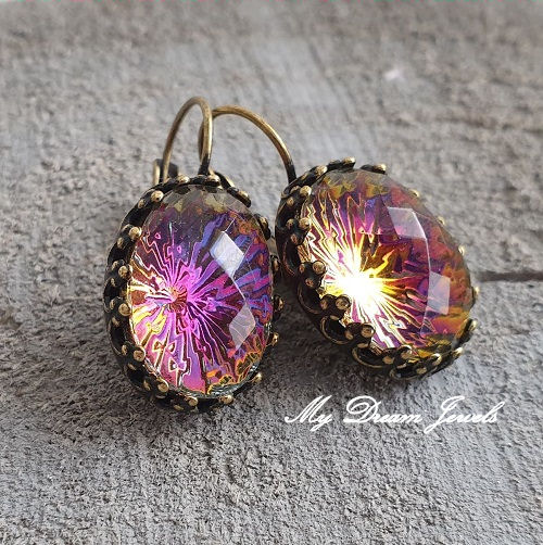 Oorbellen Crown "Vintage Crystal Rainbow Star"