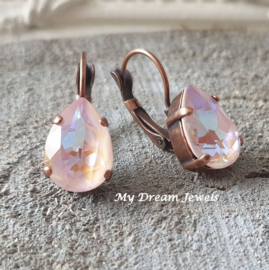 Oorbellen Belle met Swarovski Druppel "Crystal Dusty Pink"