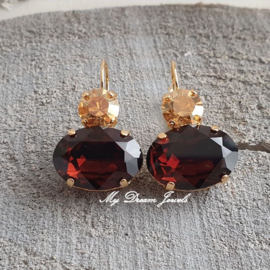Oorbellen Elisa met Swarovski  "Crystal Golden Shine & Mocca"