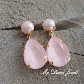 Oorstekers "Dreamy Powder Rose " met Swarovski Crystal