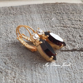 Oorbellen Navette met Swarovski "Crystal & Mocca"