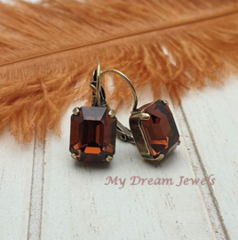 Oorbellen met Vintage Swarovski Octagon Smoked Topaz