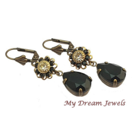 Oorhangers Vintage Swarovski Flower Black/Crystal