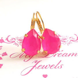 Oorbellen Crystal druppel Neon Pink