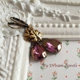 Oorhangers Herfstblad met Swarovski Druppel Lilac Shadow