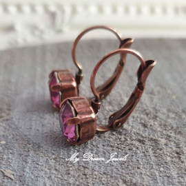 Oorbellen Alison met Swarovski " Dark Rose "