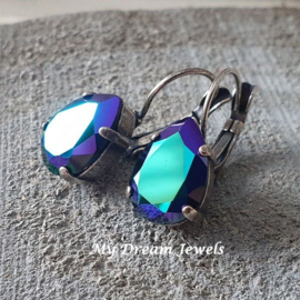 Oorbellen Belle met Swarovski Druppel "Jet Glacier Blue"