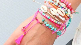 Armband met schelp Neon Pink