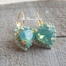 Luxe Oorbellen met Swarovski Hart Pacific Opal & Turquoise