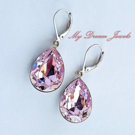 Oorhangers met Swarovski Druppel Rosaline 18x13mm