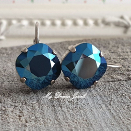 Oorbellen Square met Swarovski " Crystal Metallic Blue"