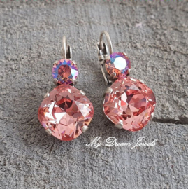 Oorbellen Square met Swarovski Rose Peach