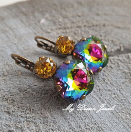 Oorbellen Square met Swarovski Sunflower & Vitrail Medium