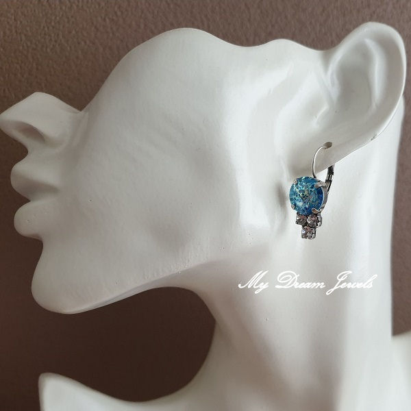 Oorbellen  Aquamarine White Patina & Helder Crystal met Swarovski Crystal