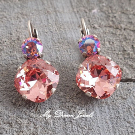 Oorbellen Square met Swarovski Rose Peach