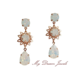 Oorstekers Filigree Flower met Swarovski Crystal White Opal