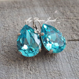 Oorbellen Sofia met Swarovski Druppel 18x13mm"Light Turquoise"