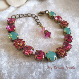 Armband Vintage Flower Fuchsia met Swarovski Crystal