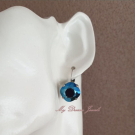 Oorbellen Square met Swarovski " Crystal Metallic Blue"