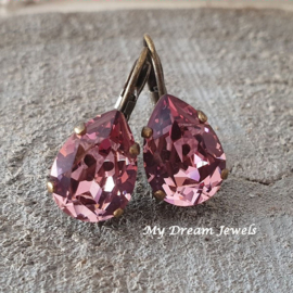 Oorbellen Belle met Swarovski Druppel "Crystal Antique Pink"