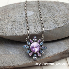 Ketting Navette Flower Vitrail Blue/Violet met Swarovski Crystal