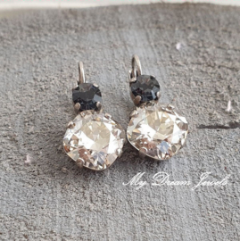 Oorbellen Square met Swarovski Crystal Silver Night / Silver Shade