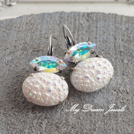 Oorbellen Diana "Crystal AB & Vintage Sparkling White Bubble Glass"