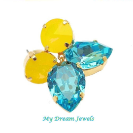 Oorstekers Crystal Yellow  Turquoise