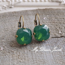 Oorbellen Square met Swarovski Palace Green Opal