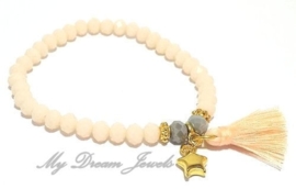 Armbandje met facetkralen Soft Peach Tassel
