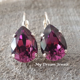 Oorbellen Belle met Swarovski Druppel "Amethyst"
