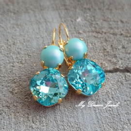 Oorbellen Square met Swarovski Light Turquoise