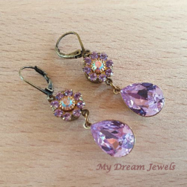 Oorhangers Vintage Swarovski Flower Violet