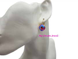 Oorbellen Square met Swarovski Fuchsia Blue AB