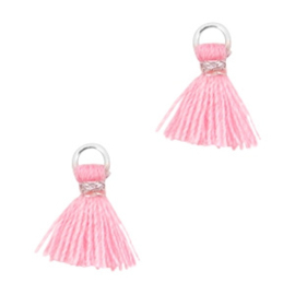 Kwastje  mini Ibiza style met ring Roze-Zilver 1cm