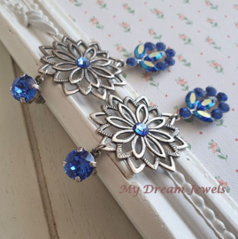 Vintage Stijl Filigree Oorstekers met Swarovski Sapphire