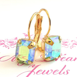 Oorbellen met vintage Swarovski Octagon Peridot AB