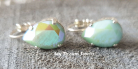 Oorbellen Belle met Swarovski Druppel "Mint Alabaster Glacier Blue"