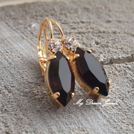 Oorbellen Navette met Swarovski "Crystal & Mocca"