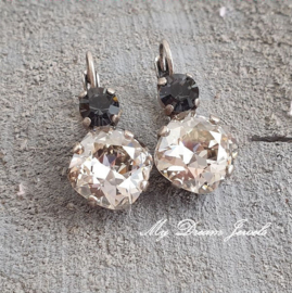 Oorbellen Square met Swarovski Crystal Silver Night / Silver Shade