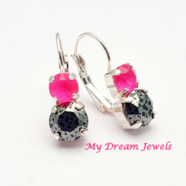 Oorbellen Lara " Neon Pink en Black Silver Patina " met o.a. Swarovski Crystal